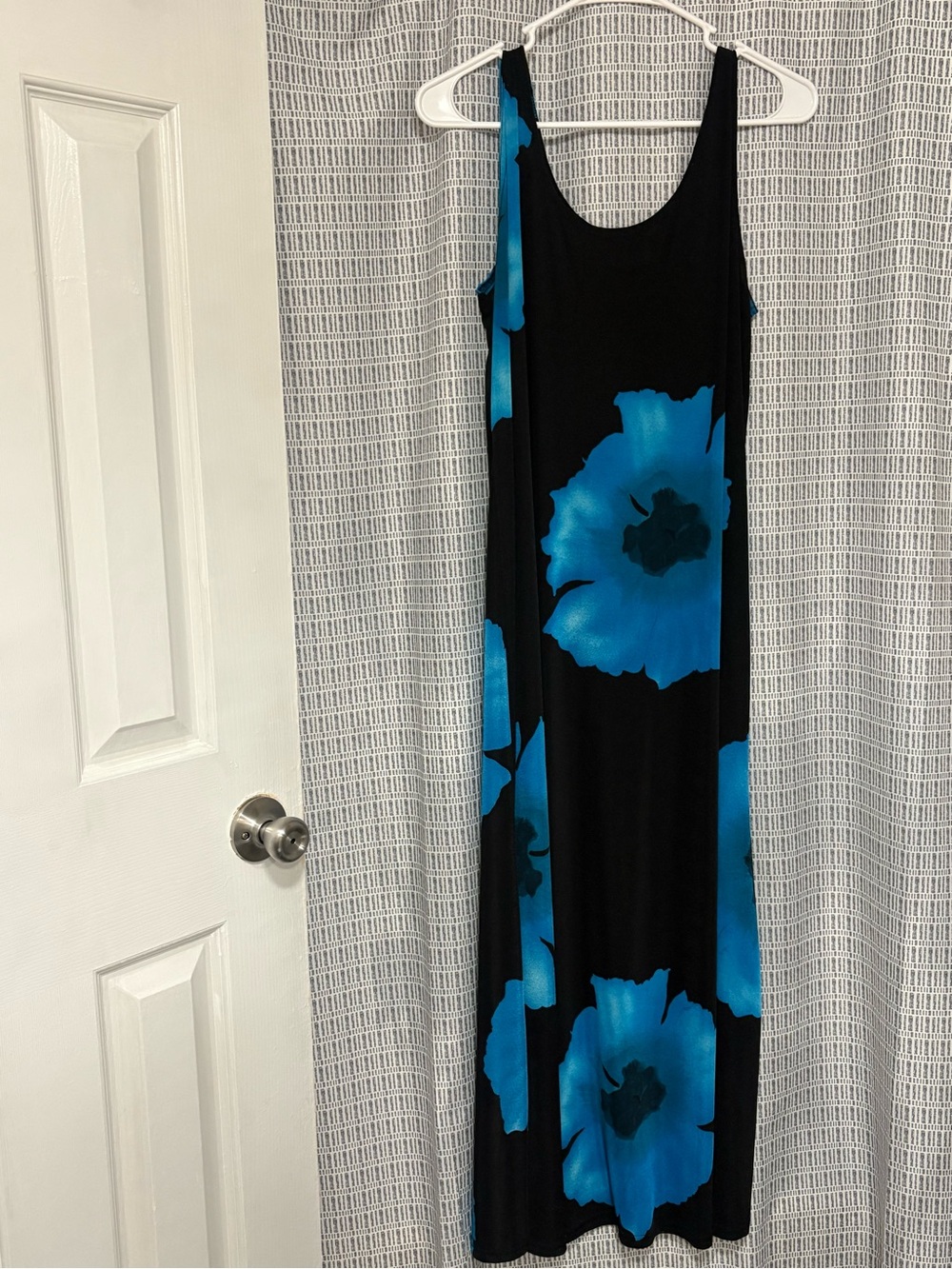 Black Maxi Dress with Blue Floral Print
